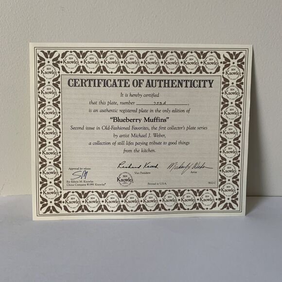 Knowles Blueberry Muffins Collector Plate Old-Fashioned Favorites #2 Weber - Picture 4 of 12